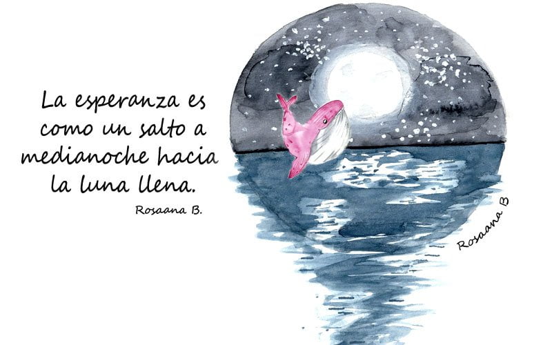 Ballena rosa y luna llena